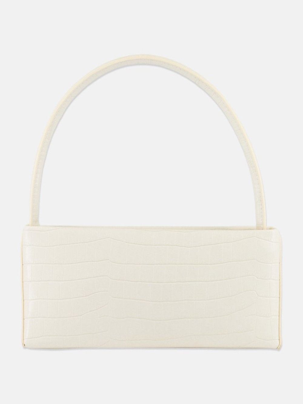 Cream Croc-Embossed Shoulder Bag